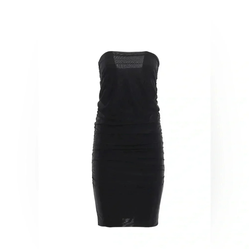 Pinko Women's XXS Black Strapless Magaloman Abito Gonna Ruffle Mini Dress Party